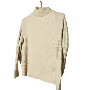 Nina Ricci White Cream Ribbed Turtleneck Wool Cashmere Blend Sweater Size XS